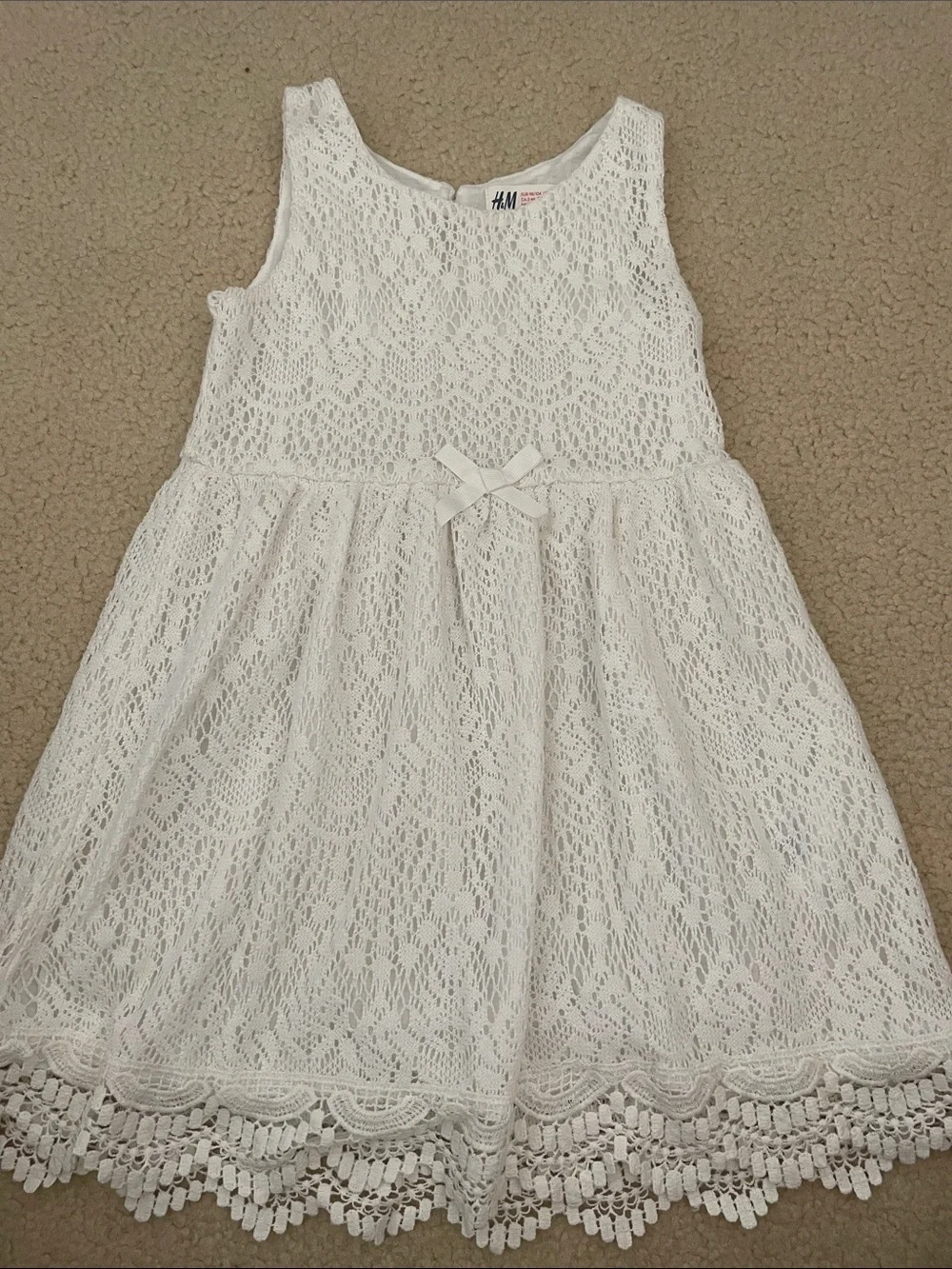 H&M White Lace Girls Formal Dress with Waist Bow